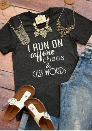 I Run On Caffeine Chaos & Cuss Words V-Neck T-shirt