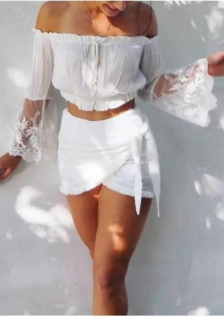 Solid Mesh Splicing Ruffled Crop Top without Necklace