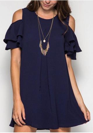 Solid Layered Cold Shoulder Mini Dress without Necklace
