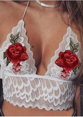 Lace Floral Applique Bra without Necklace