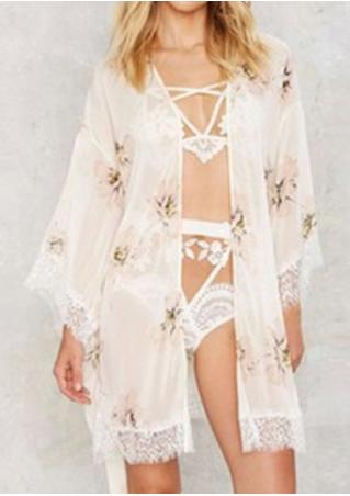 Floral Lace Splicing Sleepwear with Belt