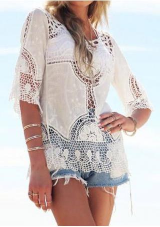 Solid Crochet Hollow Out Cover Up