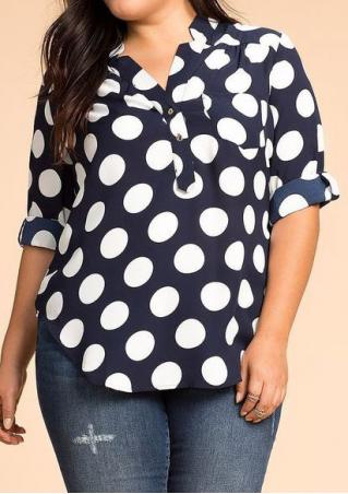 Polka Dot Tab Sleeve Plus Size Shirt