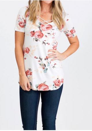 Floral Criss-Cross Short Sleeve T-Shirt