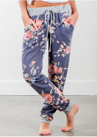 Floral Drawstring Pockets Pants