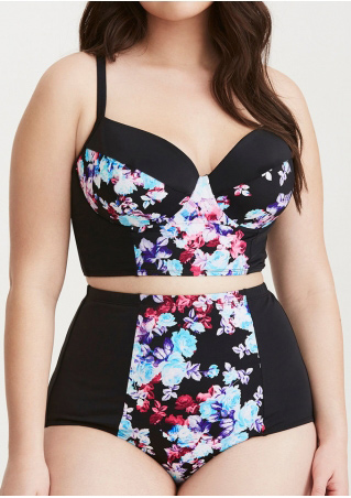 Plus Size Floral Splicing Bikini Set