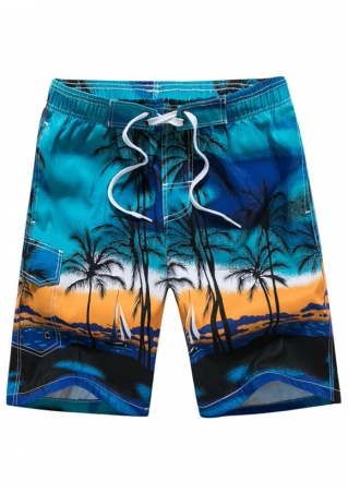 Coconut Tree Pocket Drawstring Shorts