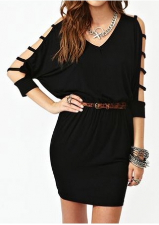 Solid Cut Out Mini Dress without Necklace and Belt