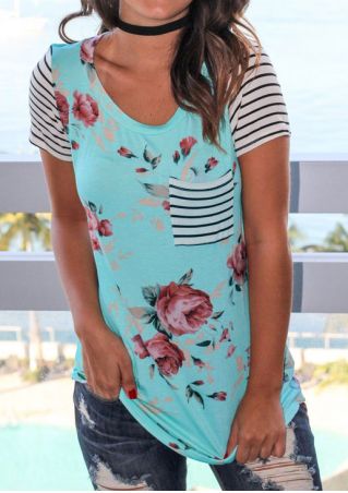 Floral Striped Pocket T-Shirt without Necklace