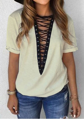 Criss-Cross Splicing Deep V-Neck Blouse