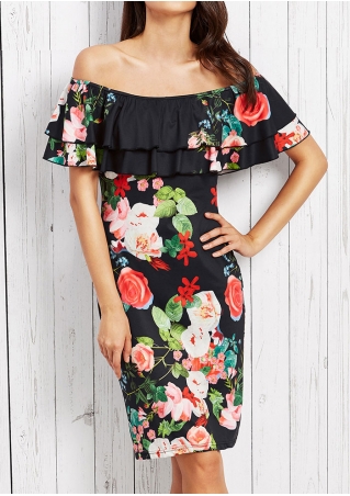 Floral Off Shoulder Layered Flouncing Mini Dress