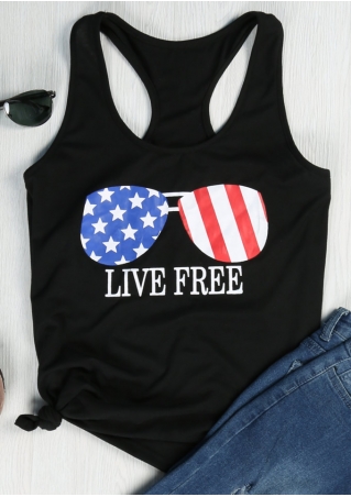 Live Free American Flag Glasses Tank