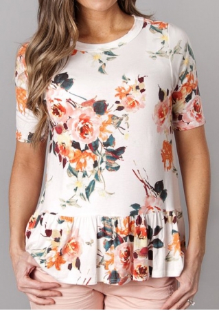 Floral Ruffled Short Sleeve Blouse