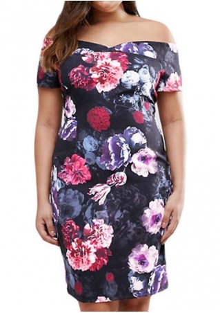 Floral Off Shoulder Plus Size Bodycon Casual Dress