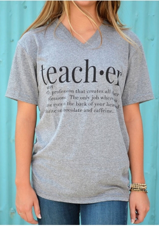 Teacher Printed V-Neck Short Sleeve T-Shirt