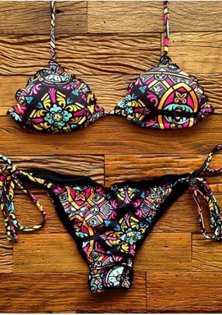 Printed String Halter Sexy Bikini Set