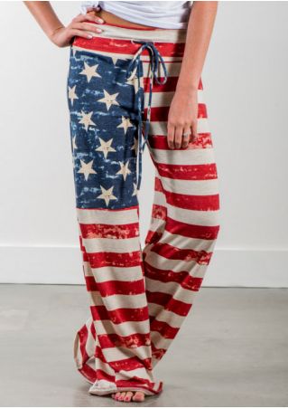 American Flag Drawstring Wide Leg Pants