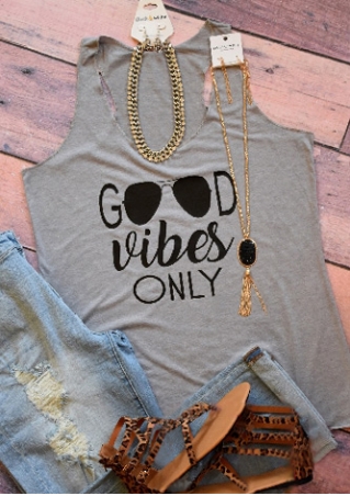 Good Vibes Only Glasses Printed Tank