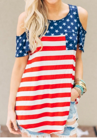 American Flag Pocket Cold Shoulder Blouse