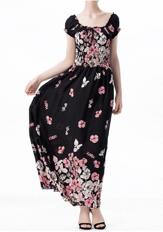 Floral Off Shoulder Ruffled Maxi Dress