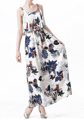 Floral Flouncing Sleeveless Maxi Dress