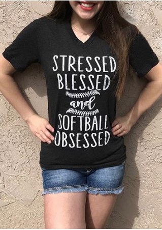 Stressed Blessed And Softball Obsessed T-Shirt without Necklace