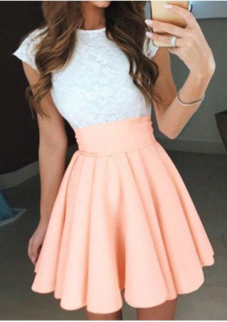 Lace Splicing Ruffled Mini Dress with Belt