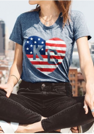 American Flag Heart KC T-Shirt without Necklace