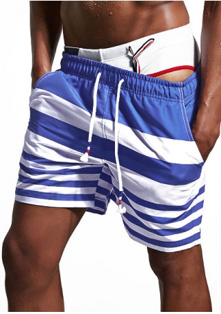Striped Splicing Drawstring Pocket Shorts