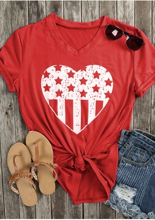 Star Striped Heart V-Neck T-Shirt