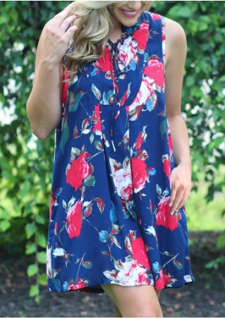 Floral Chiffon Tie Hollow Out Mini Dress