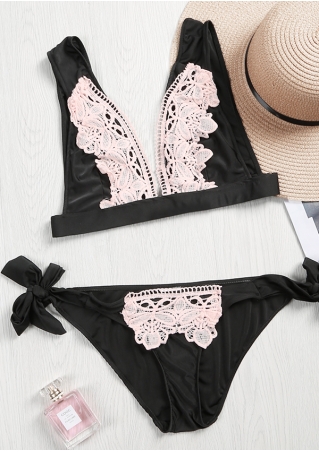 Lace Floral Splicing Bowknot Bikini Set