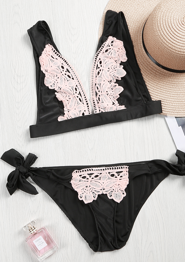 Lace Floral Splicing Bowknot Bikini Set Fairyseason