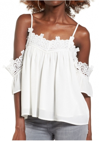Solid Lace Splicing Cold Shoulder Blouse
