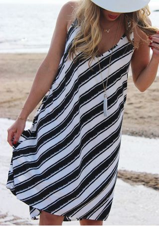 Striped V-Neck Casual Dress without Necklace