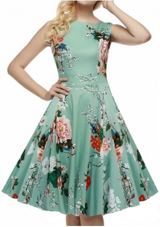 Floral Tie Zipper Sleeveless Casual Dress