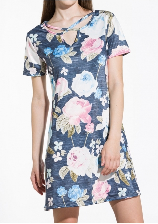 Floral Criss-Cross Short Sleeve Casual Dress