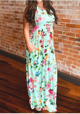 Floral Pocket Sleeveless Casual Maxi Dress