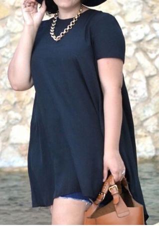 Solid Plus Size Asymmetric Casual Dress without Necklace