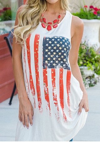 American Flag Printed Long Tank without Necklace