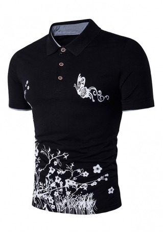 Floral Turn-Down Collar T-Shirt