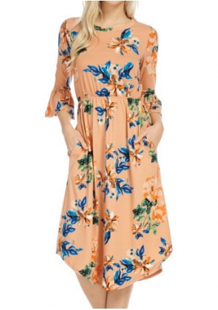 Floral Flare Sleeve Casual Dress