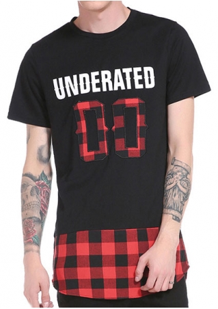 Underated Plaid Splicing Short Sleeve T-Shirt