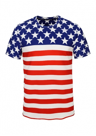 American Flag Striped O-Neck Short Sleeve T-Shirt