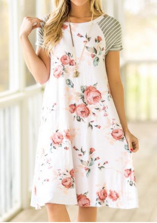 Floral Striped Casual Dress without Necklace