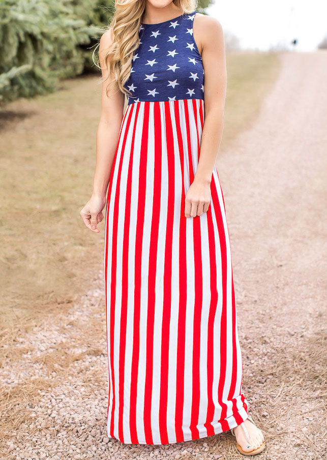 American Flag Printed Maxi Dress Fairyseason