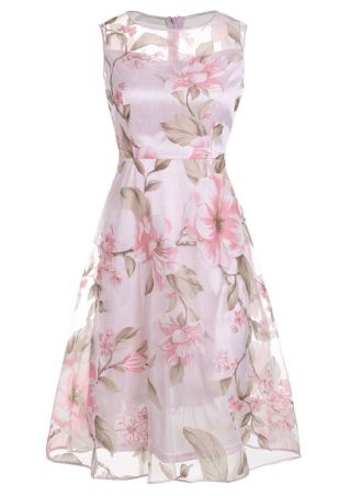 Floral Splicing Sleeveless Casual Dress