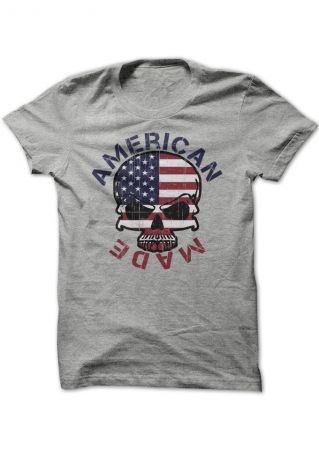 American Made Skull American Flag Printed T-Shirt