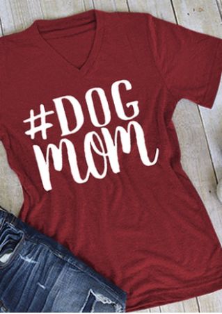 Dog Mom V-Neck Casaul T-Shirt