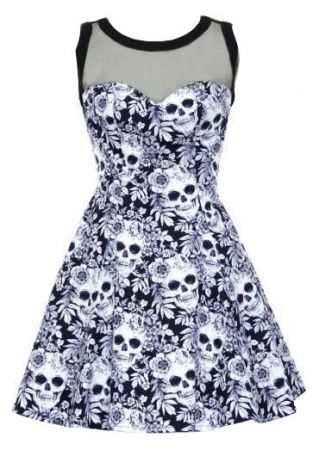 Gothic Floral Skull Mesh Splicing Mini Dress
